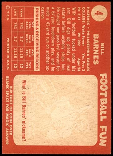 1958 Topps 4 Bill Barnes Philadelphia Eagles (Foci Kártya) EX/MT Sasok Wake Forest