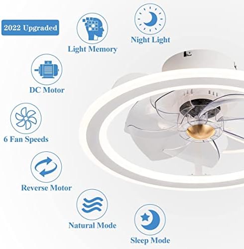 ChezMax 20 Fehér Modern süllyeszthető Beltéri Mennyezeti Ventilátor, Lámpák Remote APP Ellenőrzési Bladeless Mennyezeti ventilátor Hálószoba