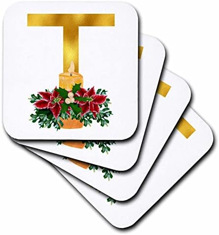 3dRose Karácsonyi Virágos Kép Arany Monogram Eredeti T - Alátétek (cst-371563-1)