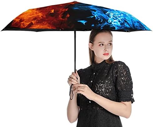 Piros, Kék Lángoló Tűz 3 Redők Utazási Esernyő Anti-UV Szélálló Esernyők Divatos Auto Nyitott Esernyő