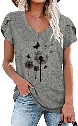 Tshirt Női Rövid Ujjú 2023 V Nyakú Pamut Grafikus Pitypang Nyomtatás Virágos Társalgó Blúz, Ing, a Tini Lányok MU
