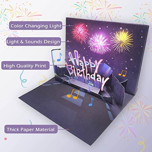 3D felugró Szülinapi Kártyát, Zene, Fény, Hang Tűzijáték & Éljenzés Boldog Szülinapot Kártyák, Változó Színek LED Üdvözlő Születésnapi