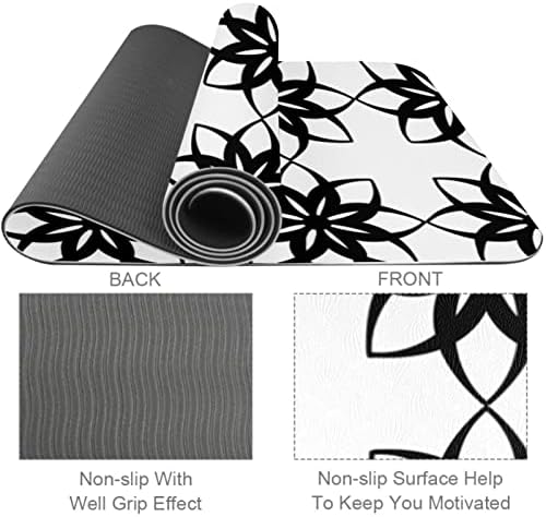 Fekete, Fehér, Ismétlődő Geometriai virágmintás Extra Vastag Yoga Mat - Környezetbarát Csúszásmentes Gyakorlat & Fitness Szőnyeg