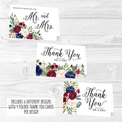 24 Virágos Haditengerészet Burgundy Esküvői Köszönöm Kártyák Borítékok, Elegáns Menyasszonyi Zuhany Köszönöm figyelmét Az