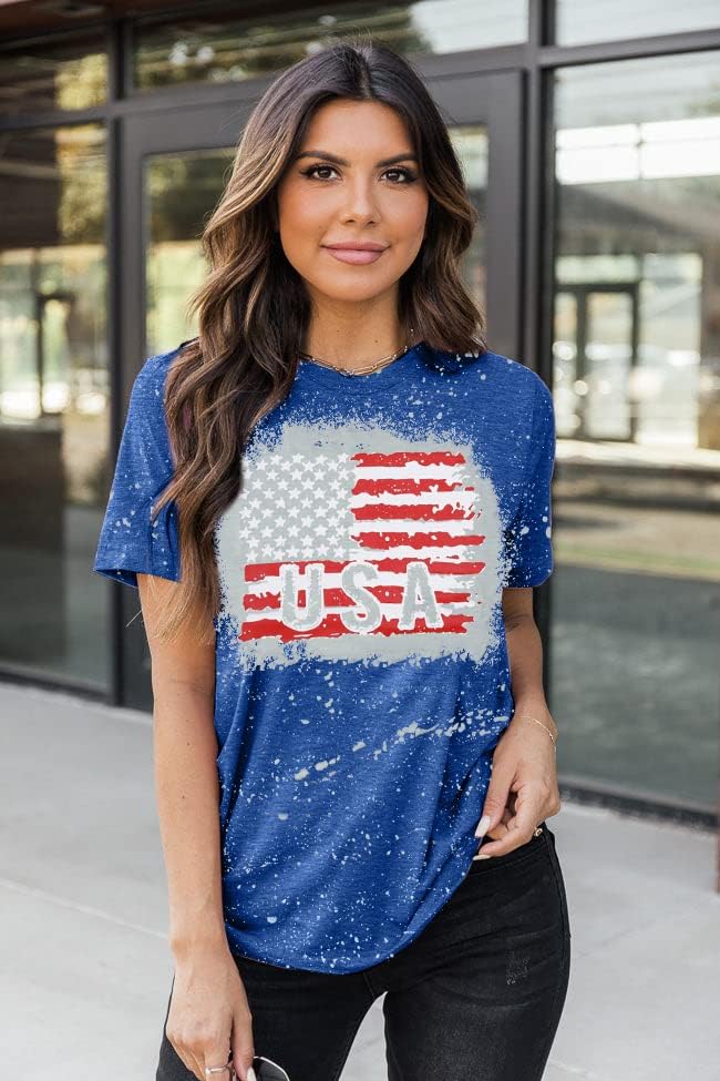 A nők Amerikai Zászlós Póló USA-ban július 4. Függetlenség Napja T-Shirt Hazafias Csillagok Csíkos Rövid Ujjú Póló Maximum