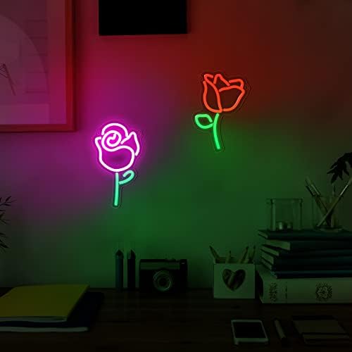 2 Db Rose neonreklám Retro LED Jelek, Rózsaszín, Piros Virág Alakú LED Jelek neonreklám a Tini Szoba Fali Dekoráció Karácsonyi Ajándék Valentin