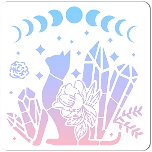 GORGECRAFT 12x12 Inch Hold Fázis Sablonok Macska Rajz Stencil Nagy Újrahasználható Műanyag Tér Virág, Csillag Stencil Boszorkány