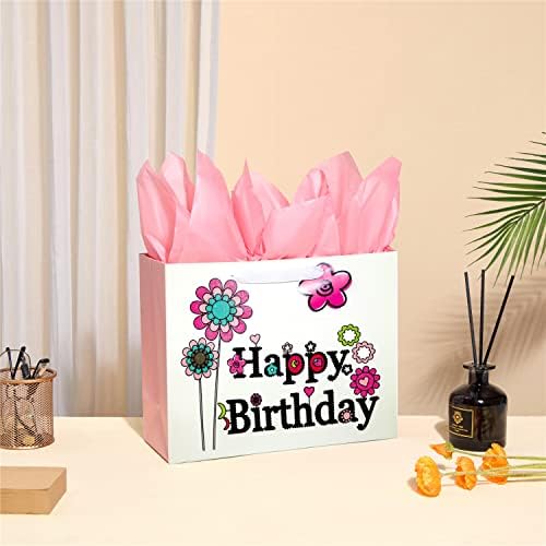 SUNCOLOR 13 Nagy Ajándék Táskák Szülinapi Party Szövet, Papír(2 Csomag, Virág Boldog Születésnapot)