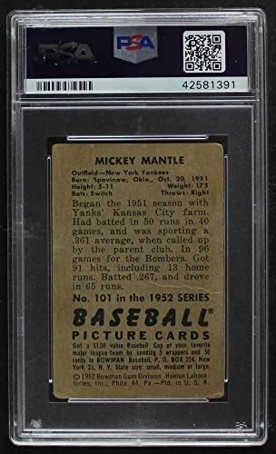 1952 Bowman 101 Mickey Mantle New York Yankees (Baseball Kártya) PSA a PSA 2.00 Yankees