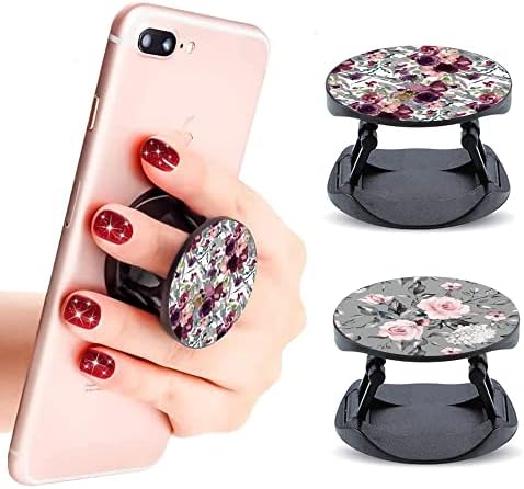 2 Csomag mobiltelefon Állvány/Mobil Összecsukható fogantyú tartó Okostelefon vagy táblagép - Virágok, Rózsaszín Bordó Virágos