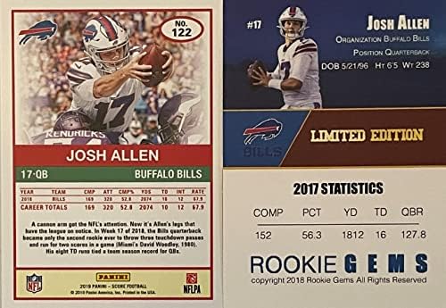 2019 Panini Pontszám Hiteles JOSH ALLEN Focis Kártya, PLUSZ egy Újszerű, Egyedi Josh Allen Kártya - Buffalo Bills