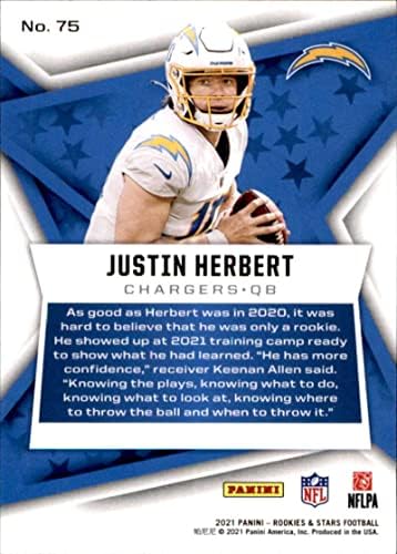 2021 Újoncok, a Csillagok 75 Justin Herbert Los Angeles Chargers Panini NFL Labdarúgó-Trading Card