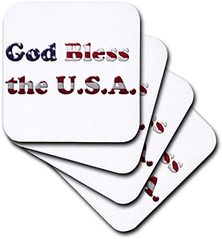 3dRose cst_192455_1 Szöveg Művészet Isten Áldja Az USA-ban, A Minta Az Amerikai Zászló-Puha, Alátétek, Készlet 4