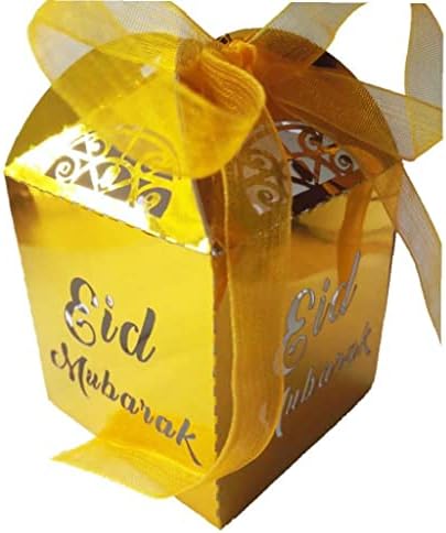 50pcs Eid Mubarak Candy Mezőbe, Eid Mubarak Papír Ajándék Táska partikellék, Ajándék Doboz, Muszlim Iszlám Ramadan Dekoráció, Party Kellékek(Arany)