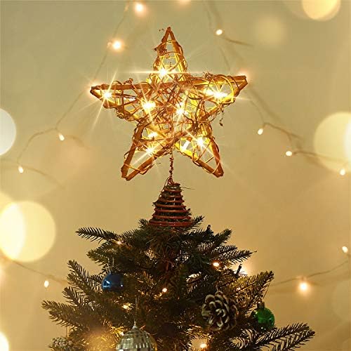Rocinha Rusztikus karácsonyfa Topper Csillag 15 LED-es Lámpák Vintage Rattan Karácsonyi Toplisták a Fák Karácsonyi Csillag csúcsdíszt