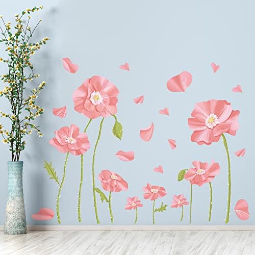 RW-96094 Hatalmas Rózsaszín Virágok Fali Matricák, 3D Virág Virág falmatrica DIY Cserélhető Romantikus Akvarell Szirmait a Zöld