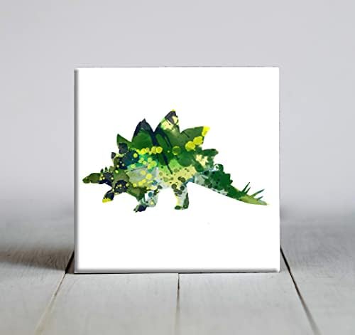 Stegosaurus Zöld Absztrakt Művészeti Akvarell Díszítő Mozaik (4.25 X 4.25 Keretes)