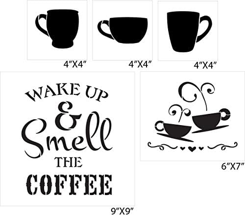 Ébredjetek Fel A Kávét a Csésze Stencil Szett - 5 Darab által StudioR12 | Újrafelhasználható Mylar Sablon | Használja Festeni
