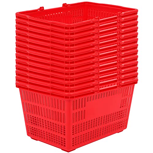 25L Bevásárló Kosár Készlet 12 Tartós Piros Műanyag Bevásárló Kosár fogantyúval, Hordozható Műanyag Bevásárló Kosárban, Piros