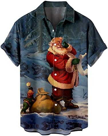 WOCACHI Karácsonyi Gomb Le shirt Mens Rövid Ujjú Vicces Karácsonyi Mikulás Nyomtatás Póló Alkalmi Párt Ünnepi Ing