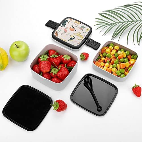 Dzsungel Állatok Ebédet Hordozható Double-Layer Bento Box Nagy Kapacitású Ebéd Tartály Élelmiszer-Tartály Kanál