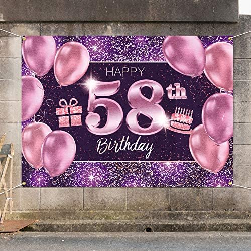 PAKBOOM Boldog 58 Szülinapi Banner Háttérben - 58 Születésnapi Party Dekorációk, Kellékek a Nők - Rózsaszín, Lila, Arany,