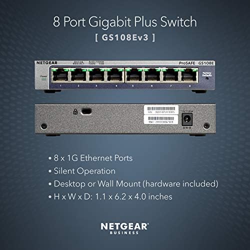 NETGEAR 5-Port Gigabit Ethernet Plus Kapcsoló (GS105Ev2) - Sikerült, Asztalra vagy Falra Szerelhető, illetve Korlátozott Élettartam-Védelem