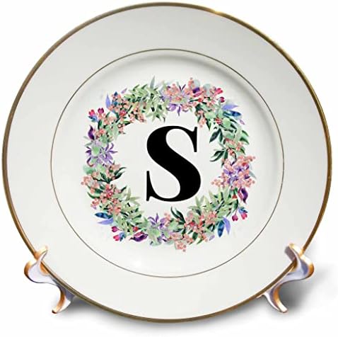 3dRose Mahwish - Monogram - Kép virágos kör monogram S - Lemezek (cp-371775-1)