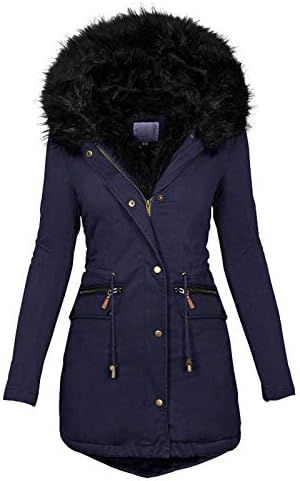 90sMuse Női Téli Kabát Le Steppelt Sűrűsödik Meleg Fleece Bélelt műszőrme Hood Termikus Zip Fel Puffer Kabát, Anorák Outwear (Haditengerészet,
